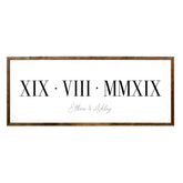 Roman Numeral Wedding Sign with couple names display