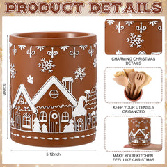 Christmas resin utensil holder in brown and white rustic finish