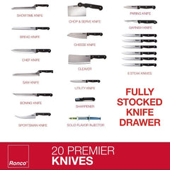 Includes sharpener and flavor injector with Ronco knife set