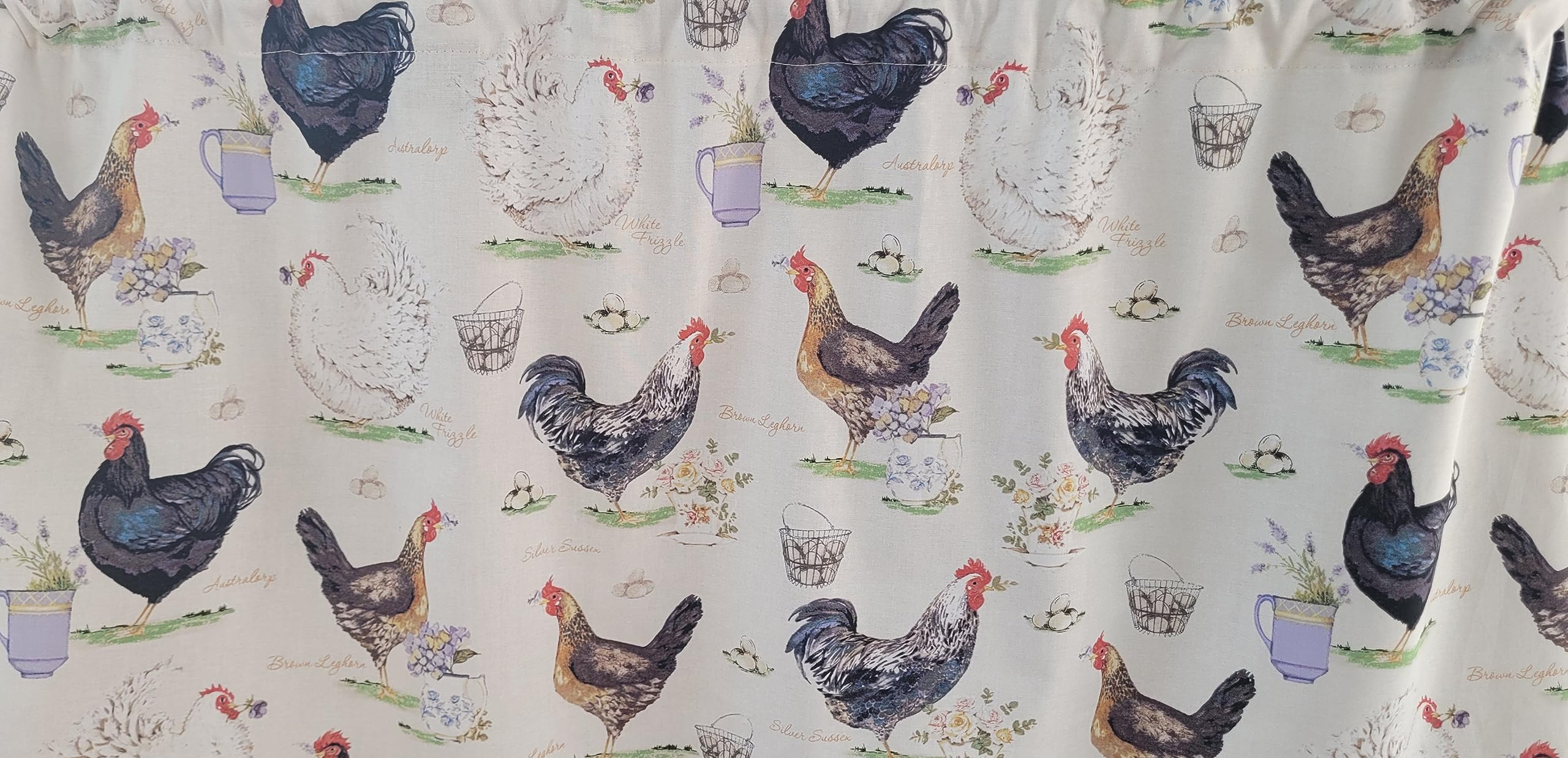 Rooster Valance 41-42 inch wide by 18 inch long kitchen curtain