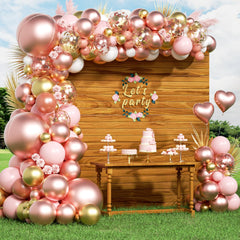 rose gold balloon arch kit with assorted balloons