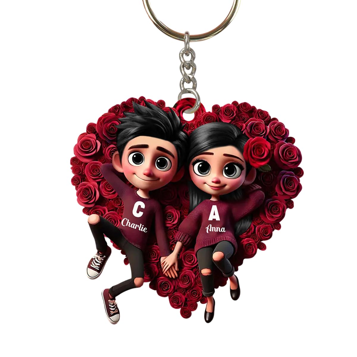 Rose Heart Couple keychain front view