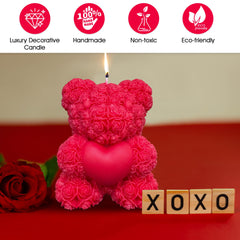 Rose Teddy Bear Candle with rose detailing
