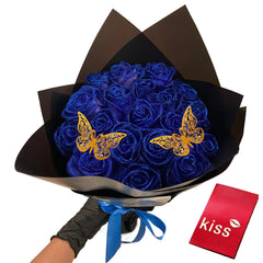 ROSLILY self-assembly blue glitter rose bouquet