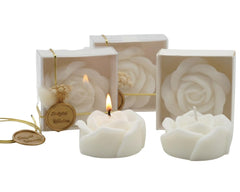 Rossesie white rose shaped soy wax candle favors in craft box