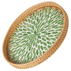 round rattan serving tray natural texture
