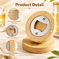 round shape bamboo bottle opener with magnet