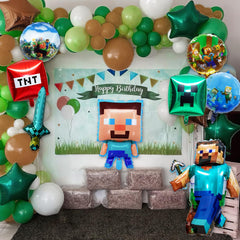 Three round themed foil balloons for Pixel party decor