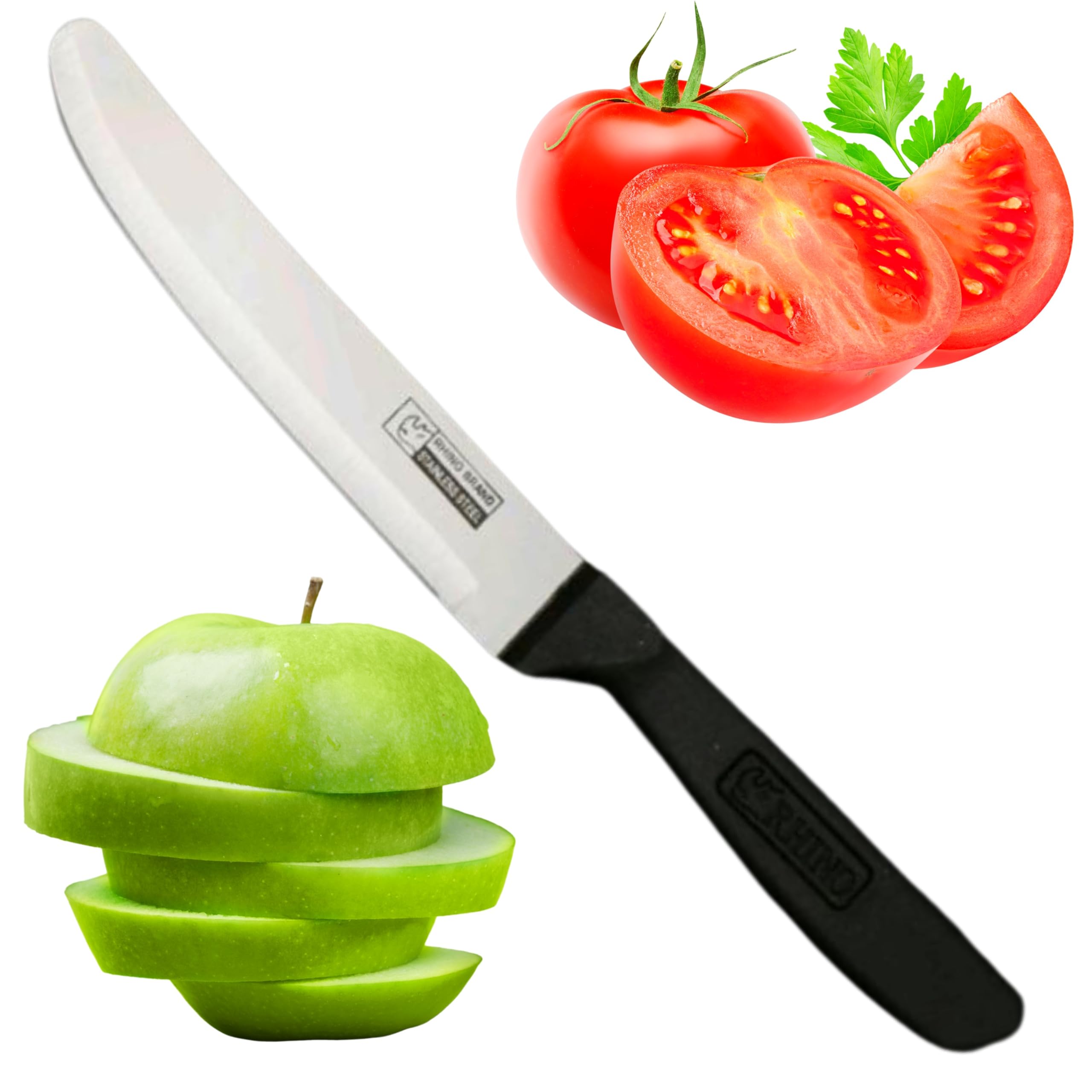 Rounded tip knife with blunt safety tip and stainless steel blade