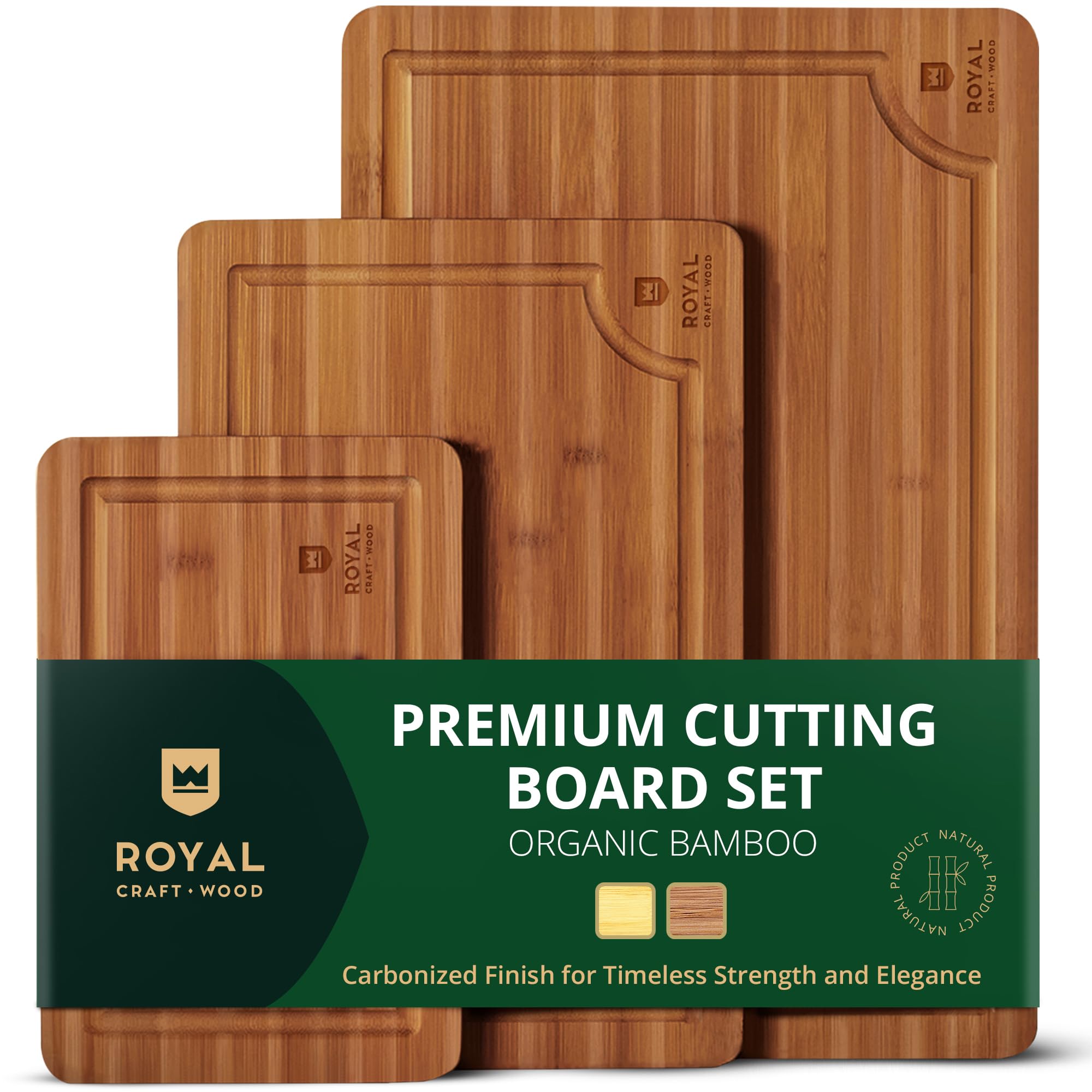 Royal Craft Wood Premium Cutting Board Set three sizes shown