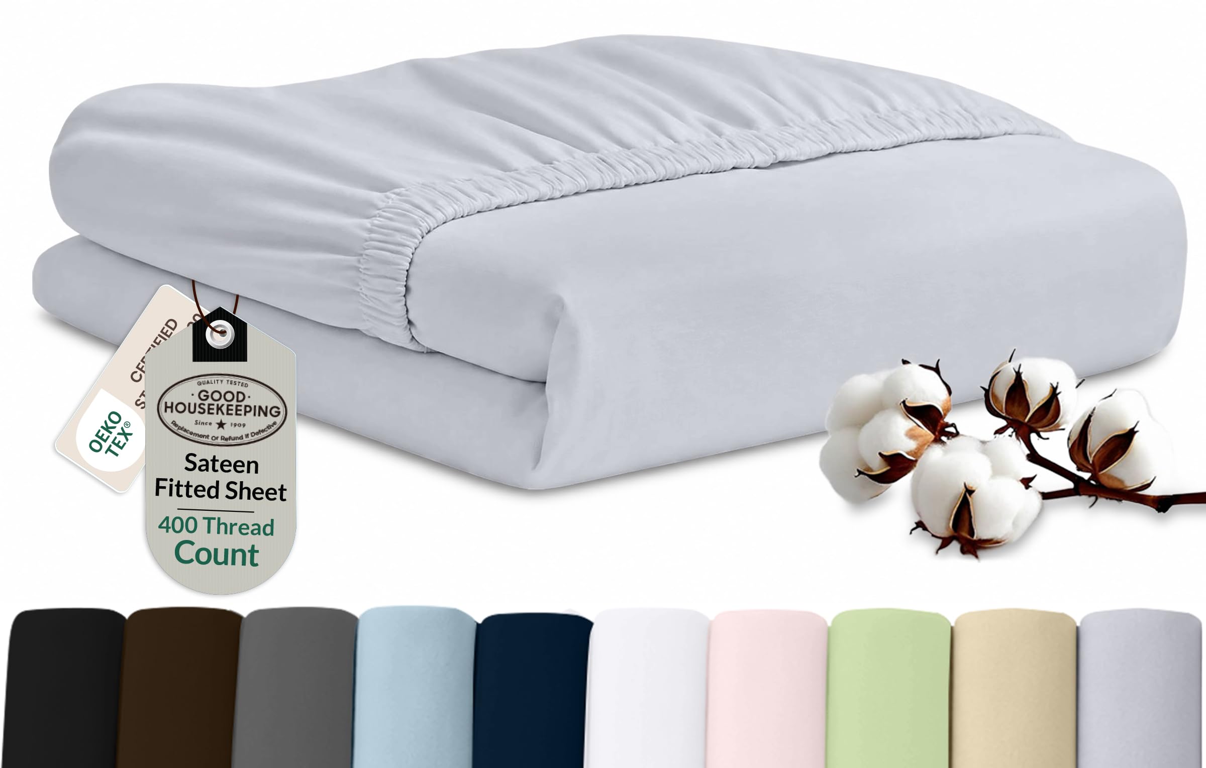 Royale Linens 400 thread count full fitted sheet silver