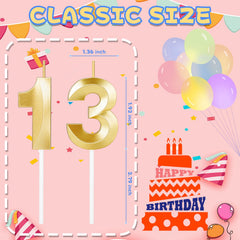 ROYOROYI 13th Birthday Decorations gold numeral candles total height 4.9 in