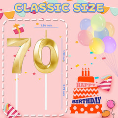Gold number 70 candle set for cake decorations