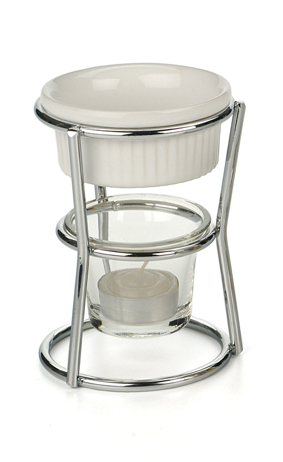 RSVP International Butter Warmer Set with stoneware cups and chrome frames