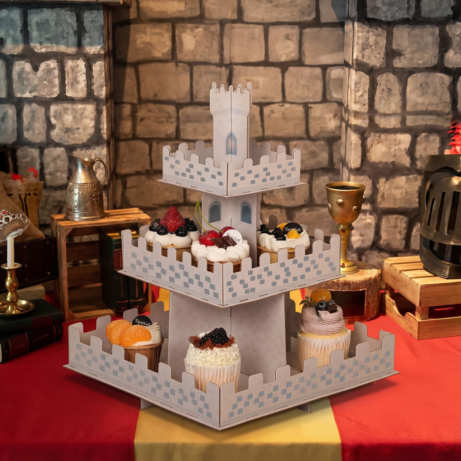 Rtteri 3 tiers medieval castle cupcake stand close up
