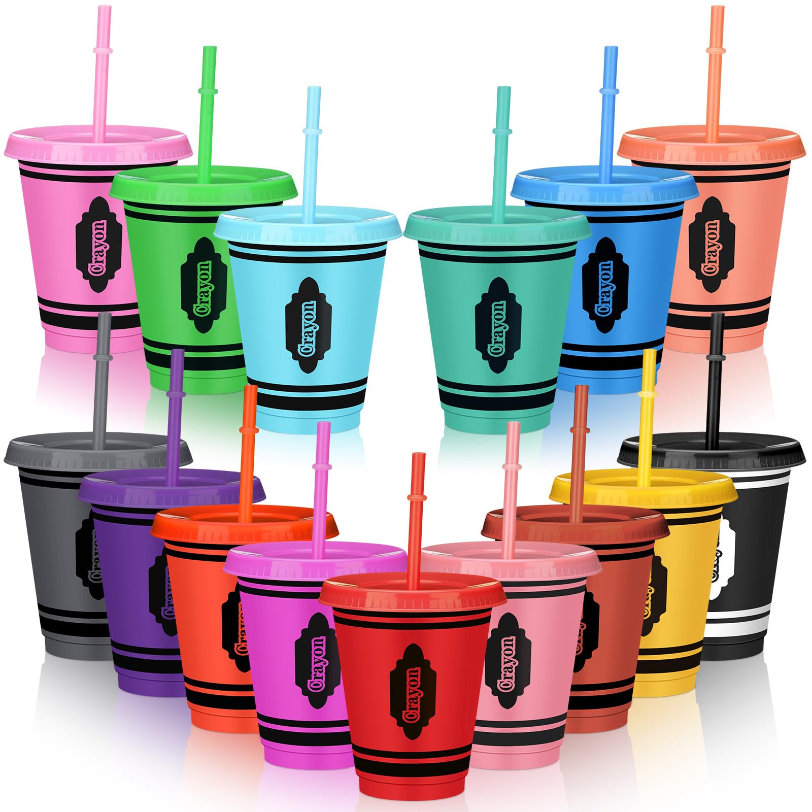 Rtteri crayon cups 16oz 15pc with lid and straw