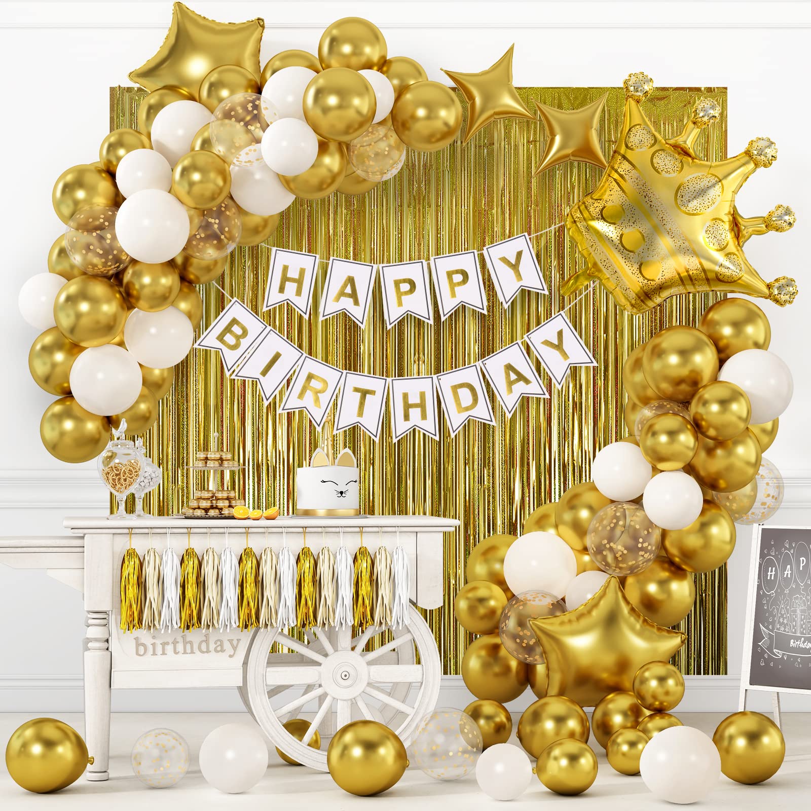 RUBFAC gold birthday party decorations set banner image