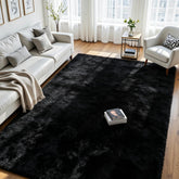 8x10 fluffy area rug living room black surface close up