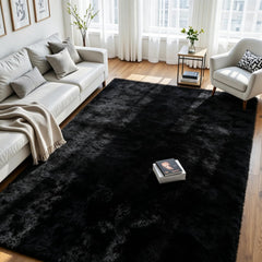 8x10 fluffy area rug living room black surface close up