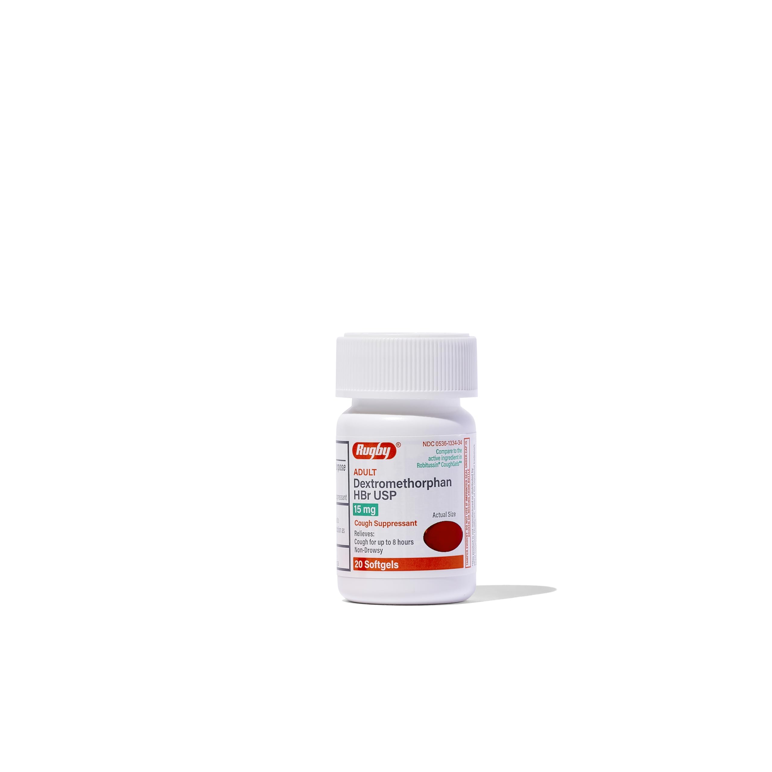 Rugby Dextromethorphan HBr USP 15 mg softgels 20 count packaging