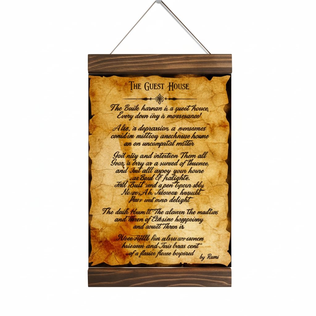 Rumi guest house poem canvas print on brown wood frame 11.8 x 15.7 inches