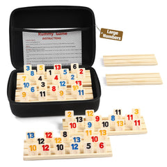 Rummy Cube 6 Player Edition tiles with six wooden racks