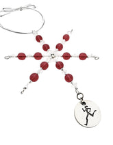 RUNNER GIRL Ornament beaded snowflake with vintage red silver clear beads