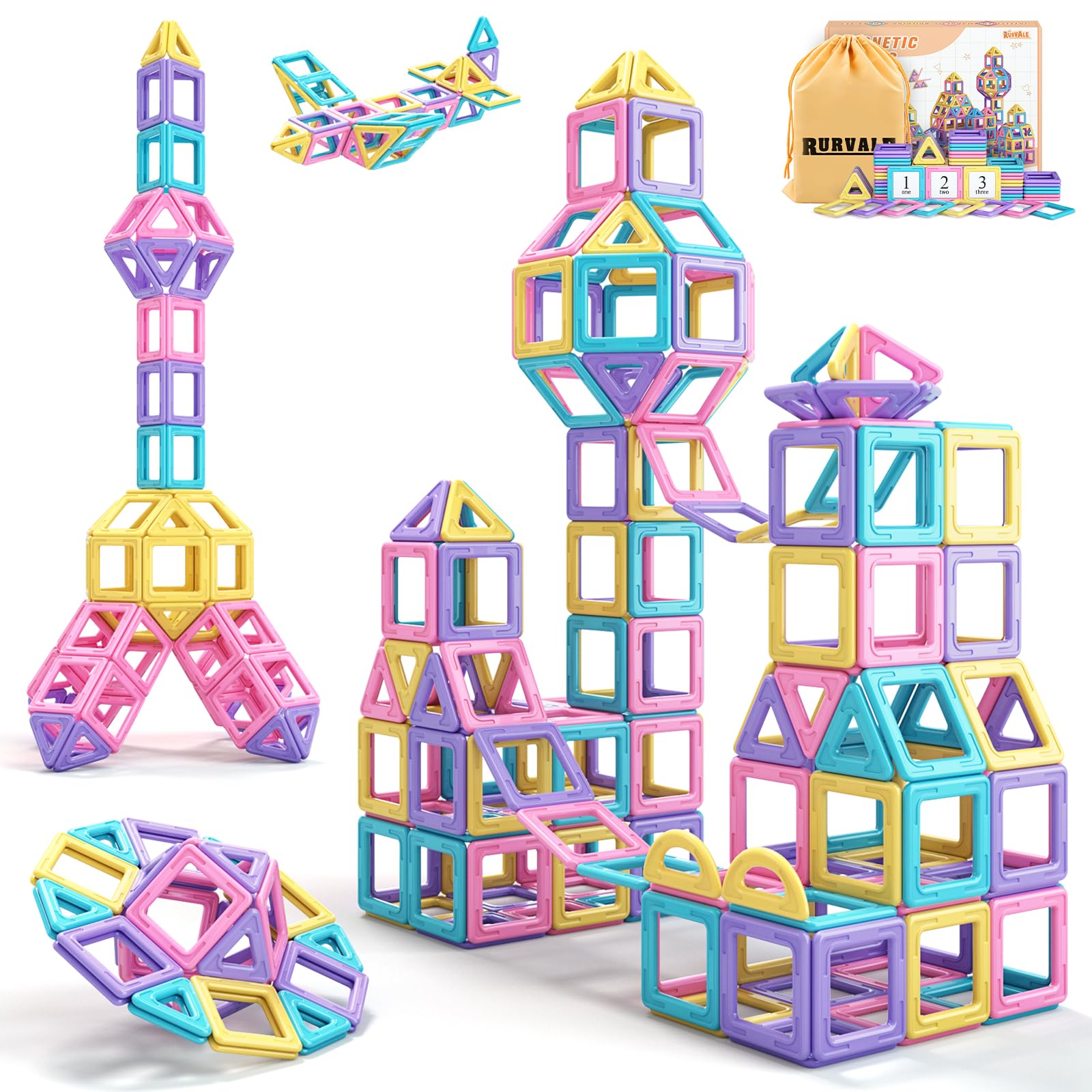 Rurvale magnetic tiles 44pcs set for toddlers girls