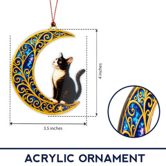 Tuxedo cat Moon Cat design ornament in vintage celestial style