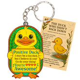 Close up of Rusaten Positive Duck Suncatcher Keychain design