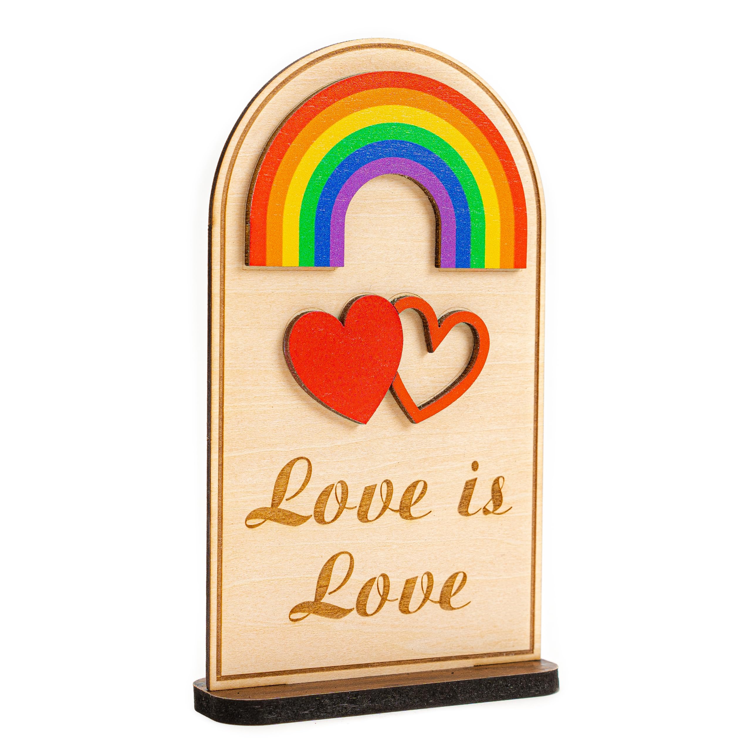 Rusaten Pride decorations wooden desk sign on a workspace