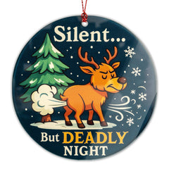 RUSATEN Reindeergag1 ornament closeup with vibrant holiday colors
