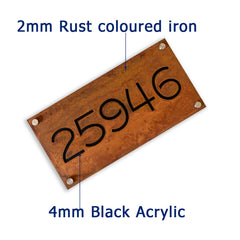 Rusted iron house numbers plaque 50x25 cm outdoor size