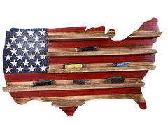 Rustic American USA Flag Knife Display wall hanging with back-mounted d-rings