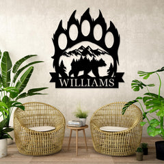 Rustic forest bear sign metal wall art crafted in high-grade steel