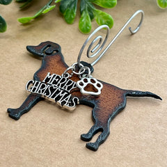 Rustic steel dog ornament with paw print charms