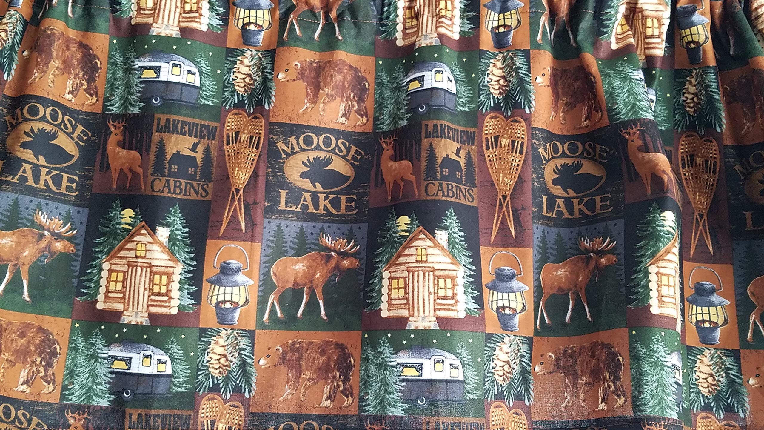 Rustic Moose Lake Cabin valance curtain wildlife print