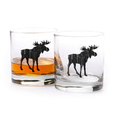 Rustic Moose Whiskey Glass Set 11oz pair by Black Lantern