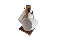 Rustic Mug Stand 2 Hook on small wood rack showing two cup capacity