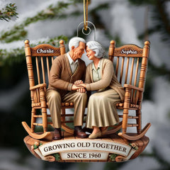 Rustic acrylic keepsake old couple ornament for Christmas