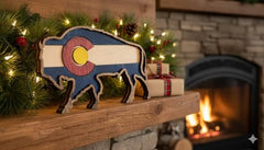 Hand-painted rustic finish on Colorado buffalo flag art