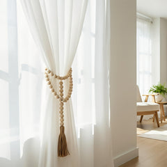 Tiered tray decoration using a wood bead garland