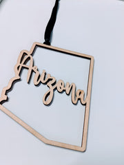 Laser cut wood ornament measuring 4.5 x 4 inches Arizona