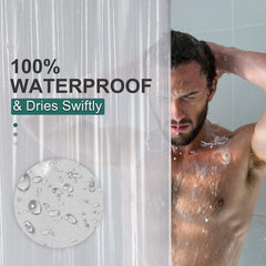 Shower curtain with rustproof grommets and hooks