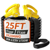 RV extension cord 25 ft 30A TT-30P plug