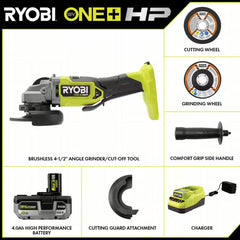 Ryobi angle grinder kit 4-1/2 inch 18V brushless model with battery A
