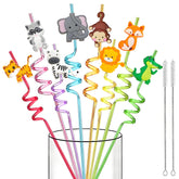 24 pack Safari Animal Party Straws with jungle animal characters