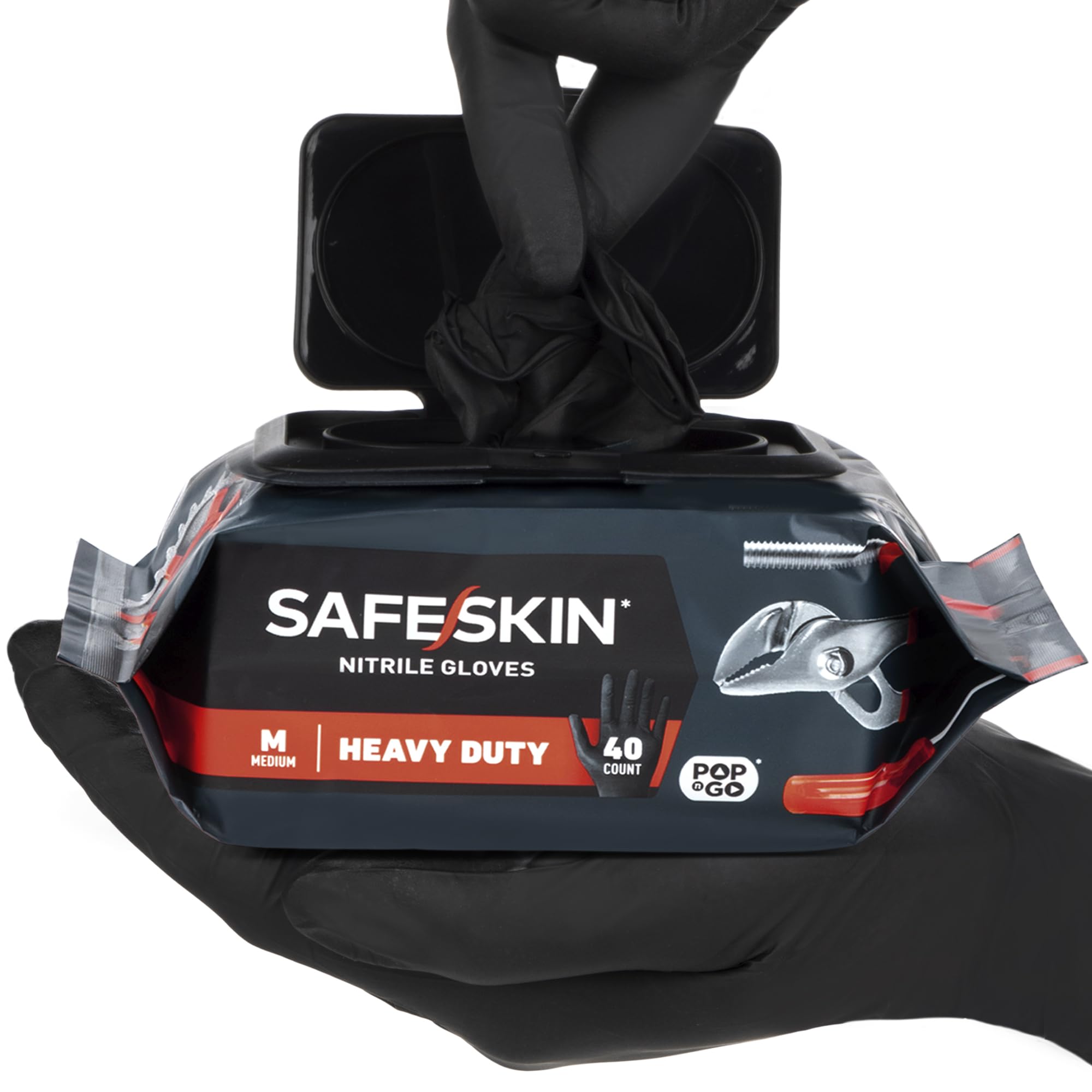SAFESKIN Heavy Duty Nitrile Gloves Large Black Pack of 40