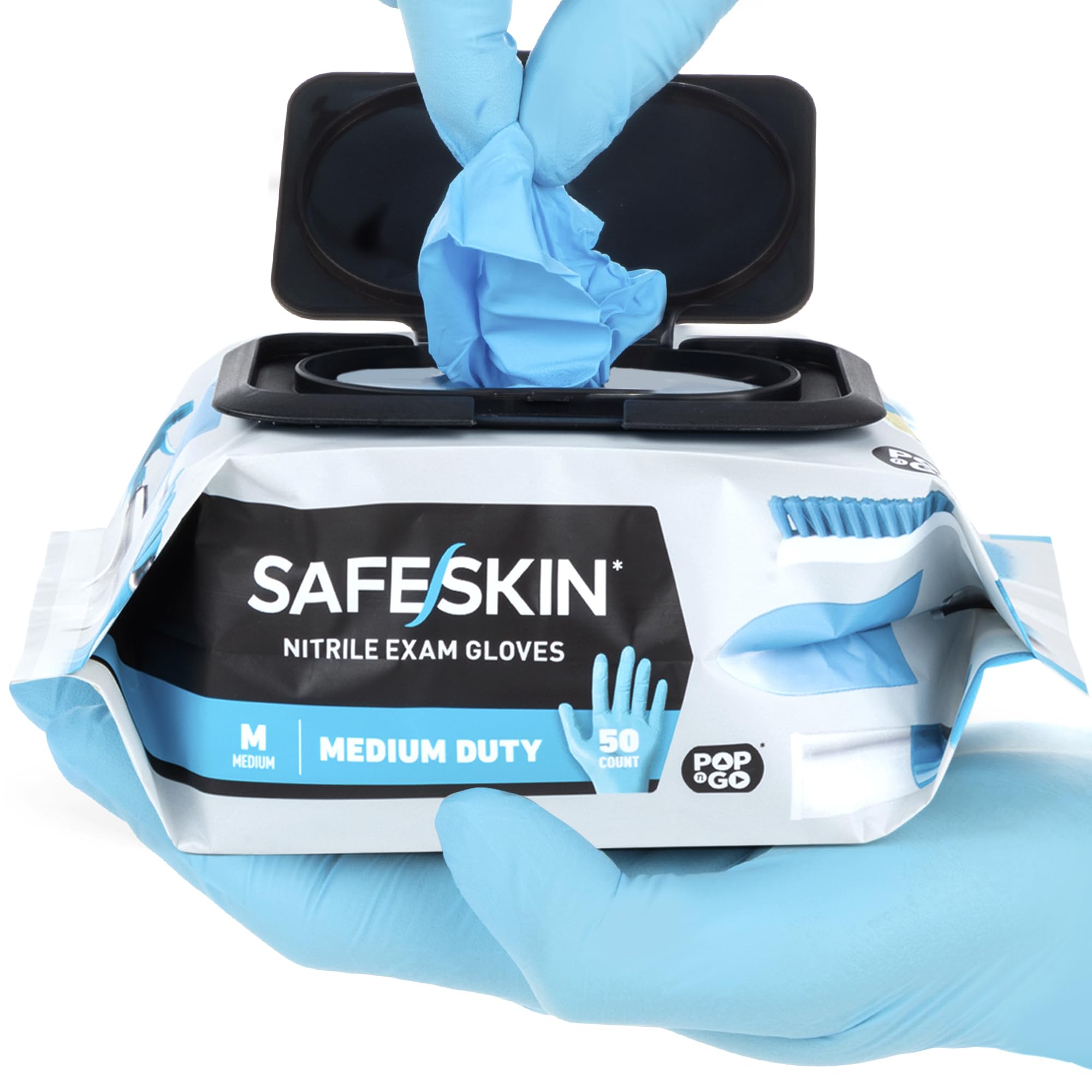 SAFESKIN nitrile disposable gloves pack of 50 medium duty ambidextrous 9.5 inch cuff
