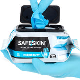 SAFESKIN nitrile disposable gloves pack of 50 medium duty ambidextrous 9.5 inch cuff